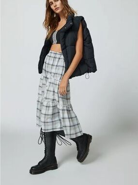 Urban Outfitters Tiered Plaid Maxi Midi Skirt
